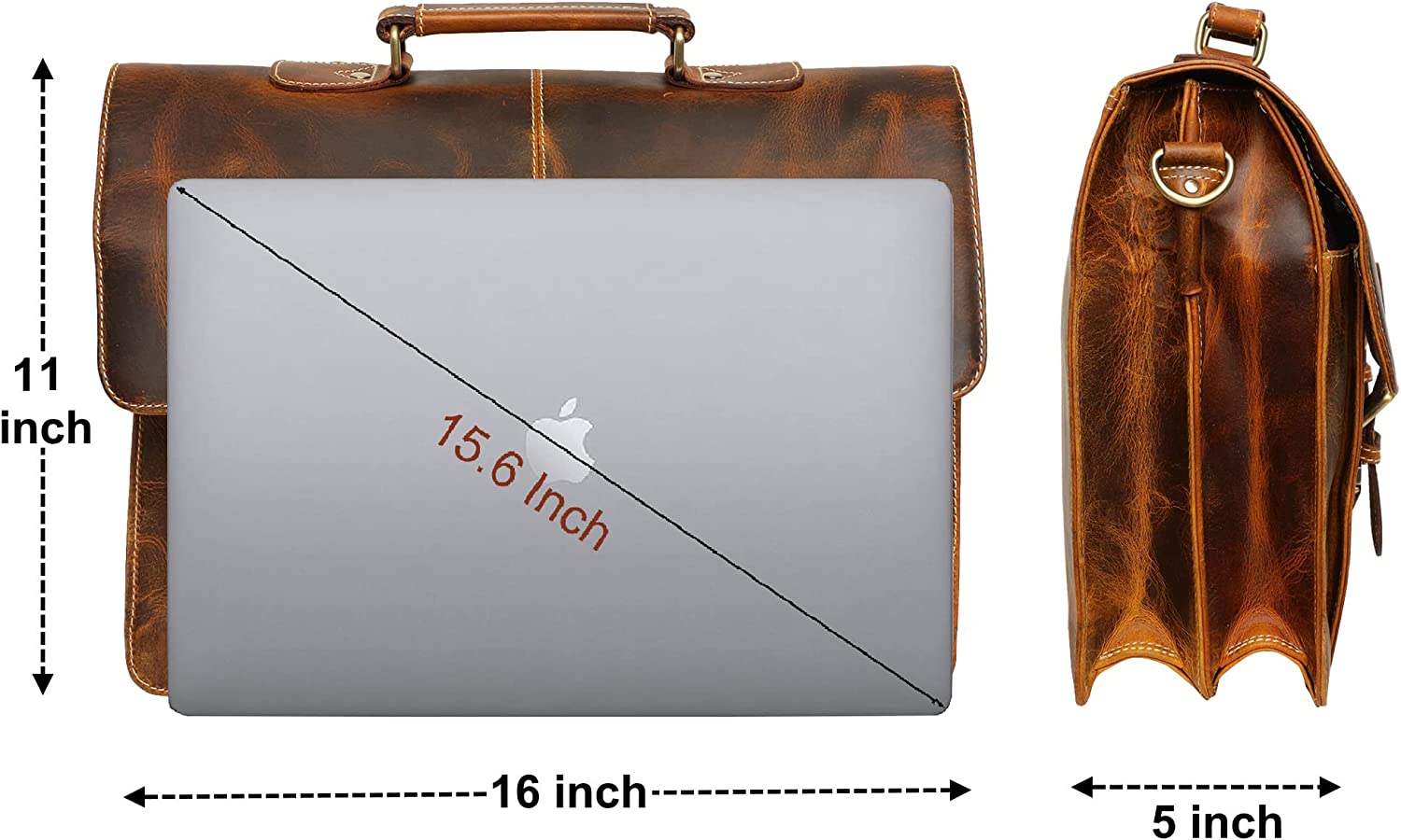 RUSTIC TOWN Handmade Leather Shoulder Briefcase Messenger Bag Mens 16 inch Laptop Satchel - Image 2